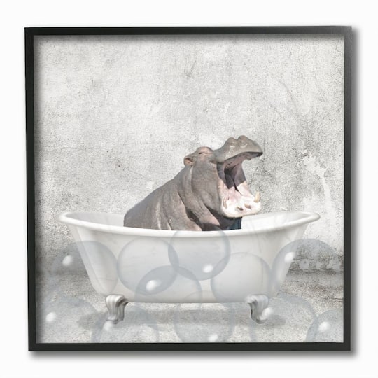Stupell Industries Baby Hippo Bath Time Cute Animal Framed Wall Art